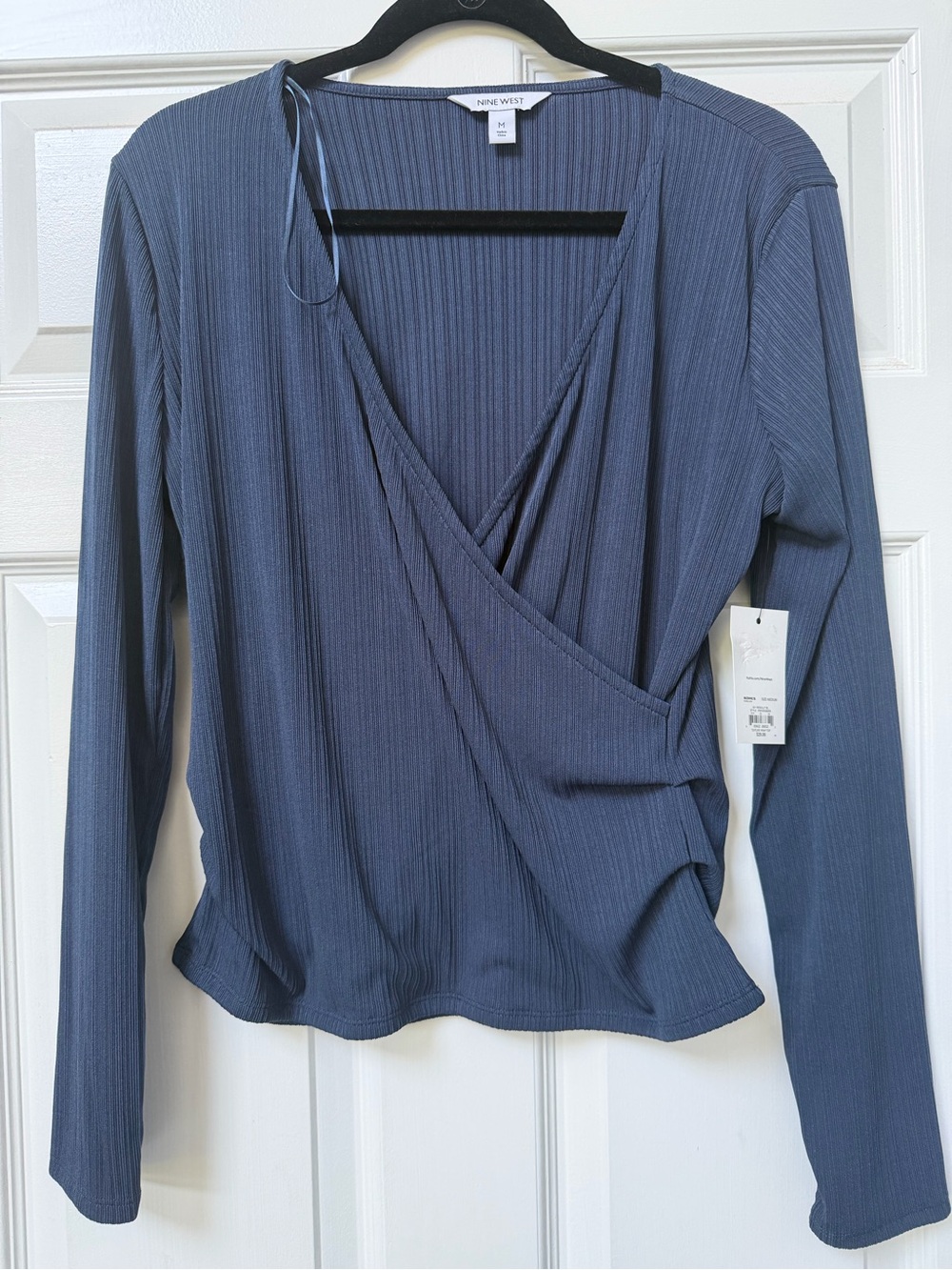 NWT Nine West Ribbed Wrap Top Blue Women’s Medium